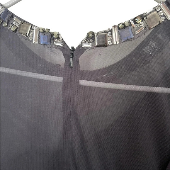 Gray Evening Gown with Rhinestone Neckline 14 - Picture 6 of 8